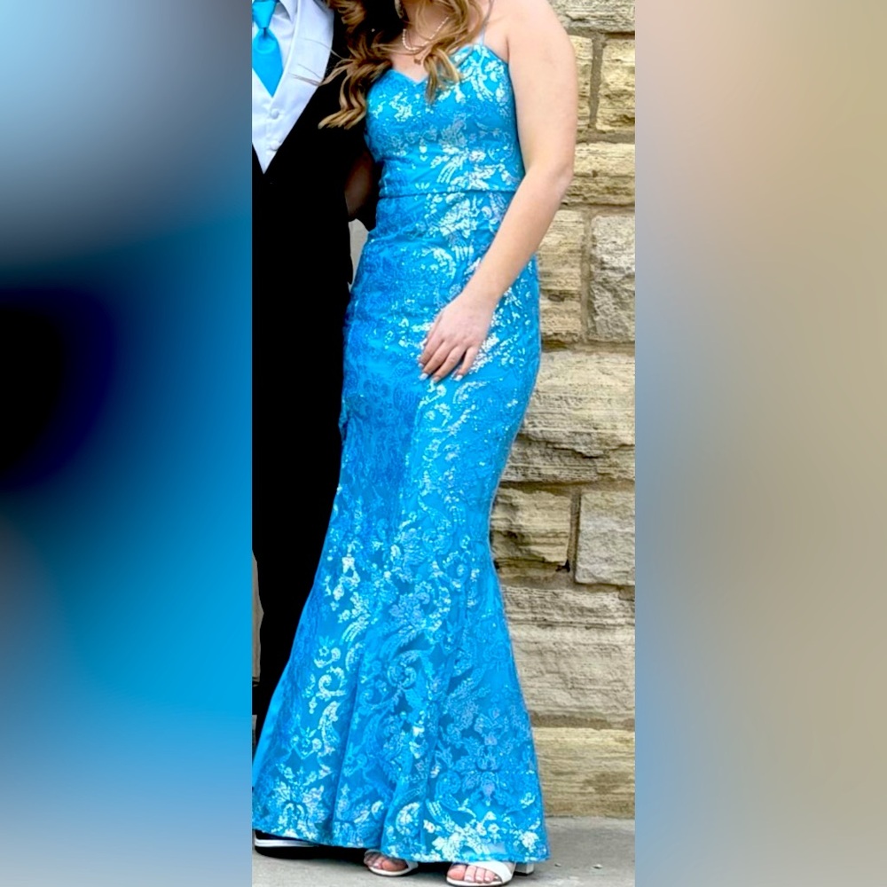 Blue sequin prom dress from Dillards